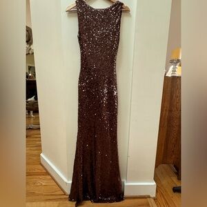 NWT Meshki Madera Backless Sequin Maxi Dress in Chocolate. Size Medium.
